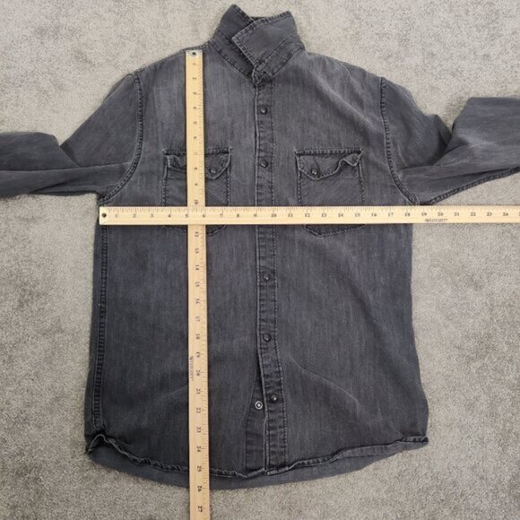 Zara Man's Button Down Jean Shirt in Dark Gray Size Medium Snap Button Western - Picture 7 of 11